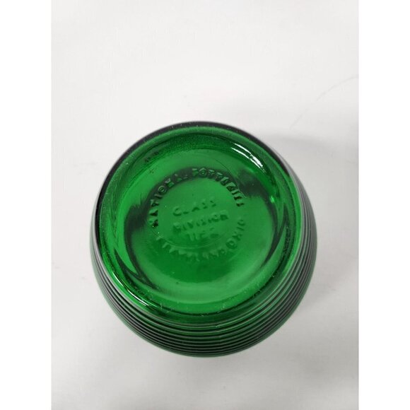 Vintage National Potteries Cleveland OH Green Ribbed Glass Planter Flower Pot - Picture 6 of 10